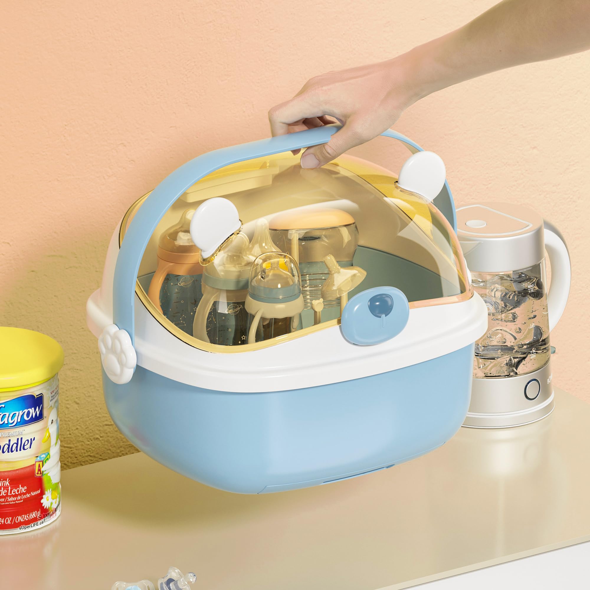 QDTTSRY portable kitchen cabinet organizer helps keep bottles and accessories within reach.