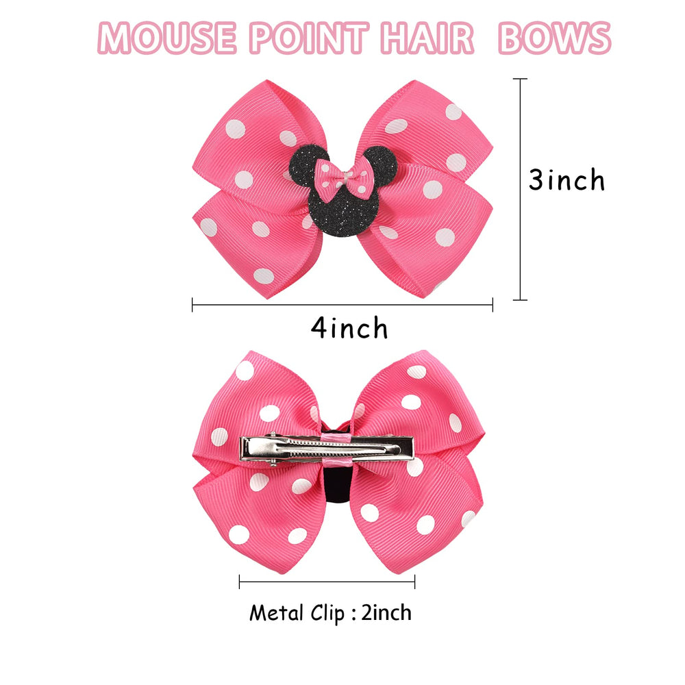 Qearl pink and red rose bows on mouse ears for cute party looks