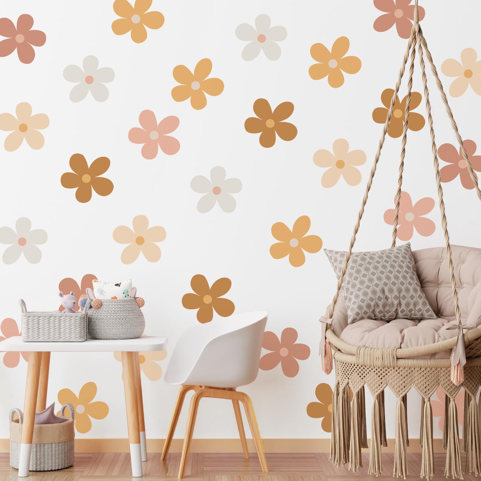 Qeeenar daisy wall decal set on six sheets for bedroom decor.