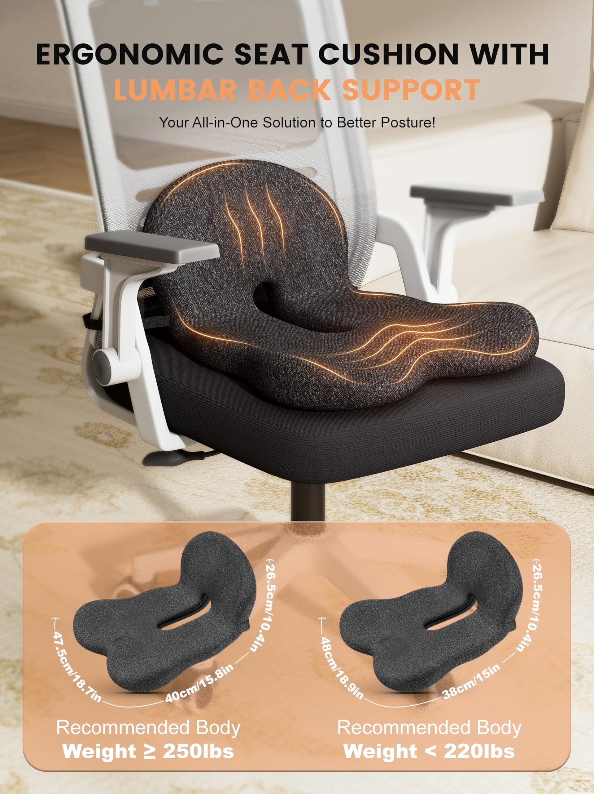QEGOON ergonomic tailbone coccyx design supports comfort
