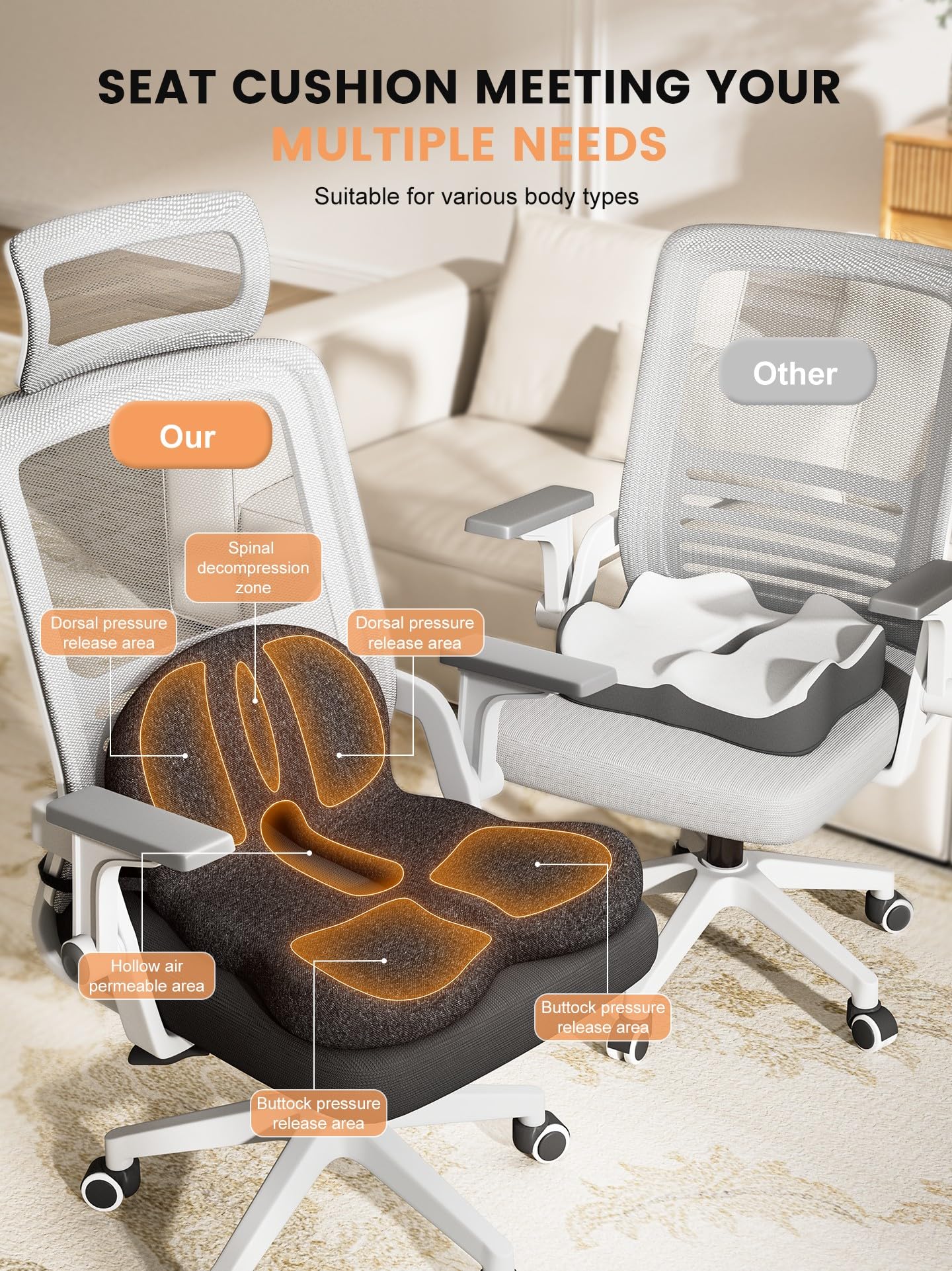 QEGOON portable chair cushion easy to move between spaces