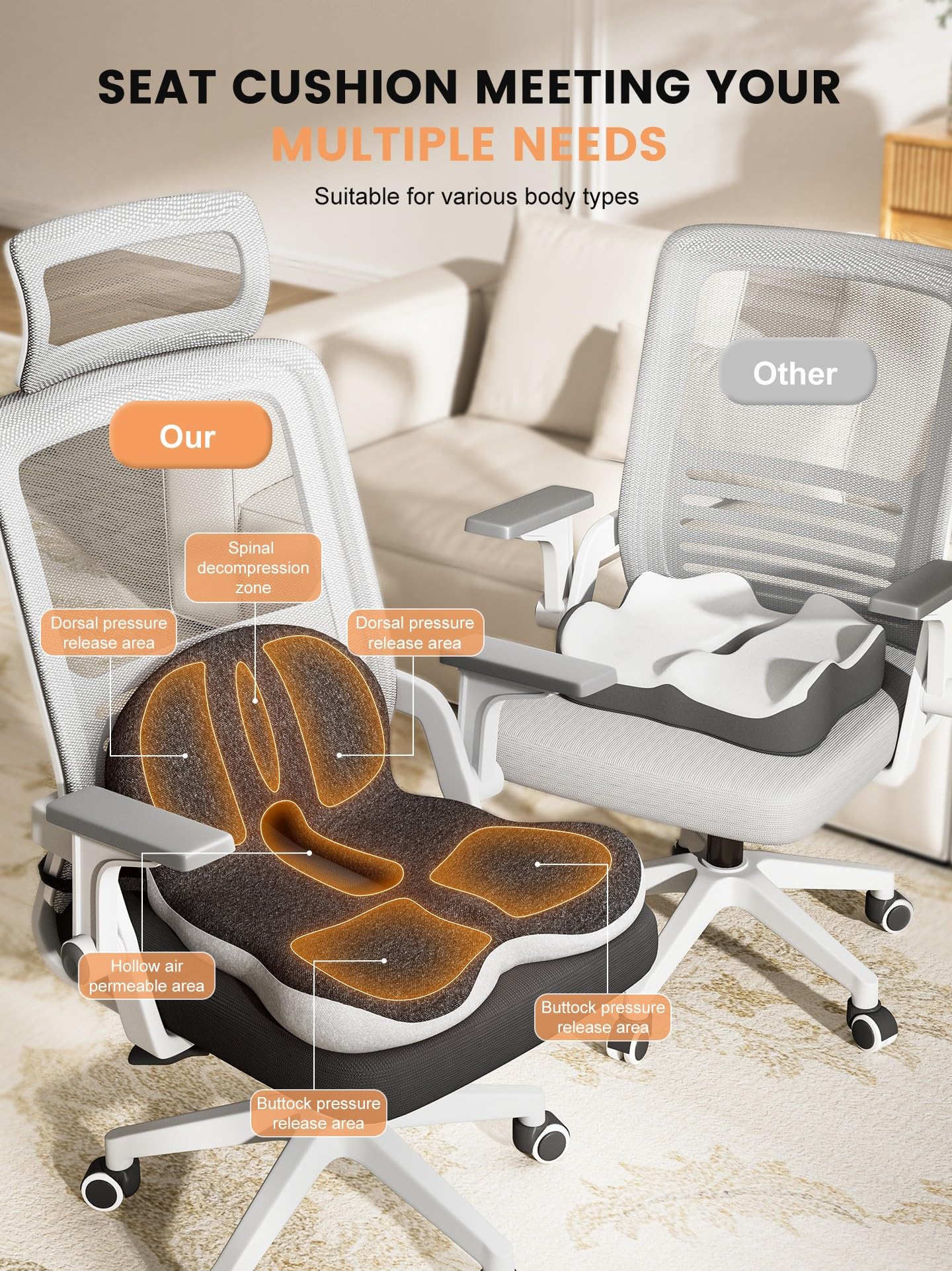 QEGOON breathable memory foam stays cooler while seated