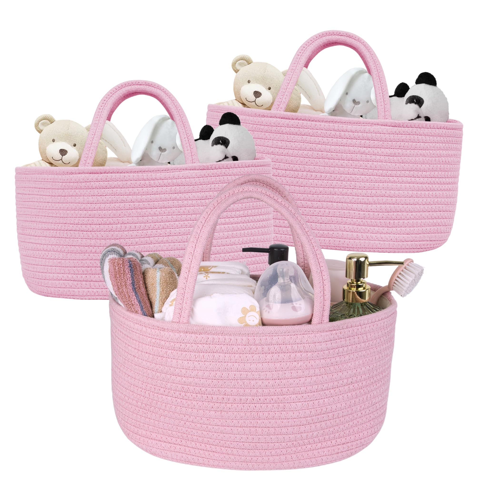 QFLQFL baby diaper caddy with pink handle for easy nursery organization.