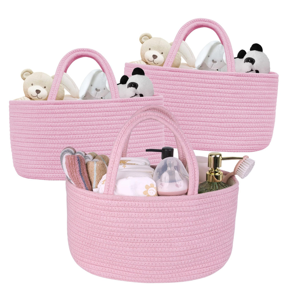QFLQFL baby diaper caddy with pink handle for easy nursery organization.