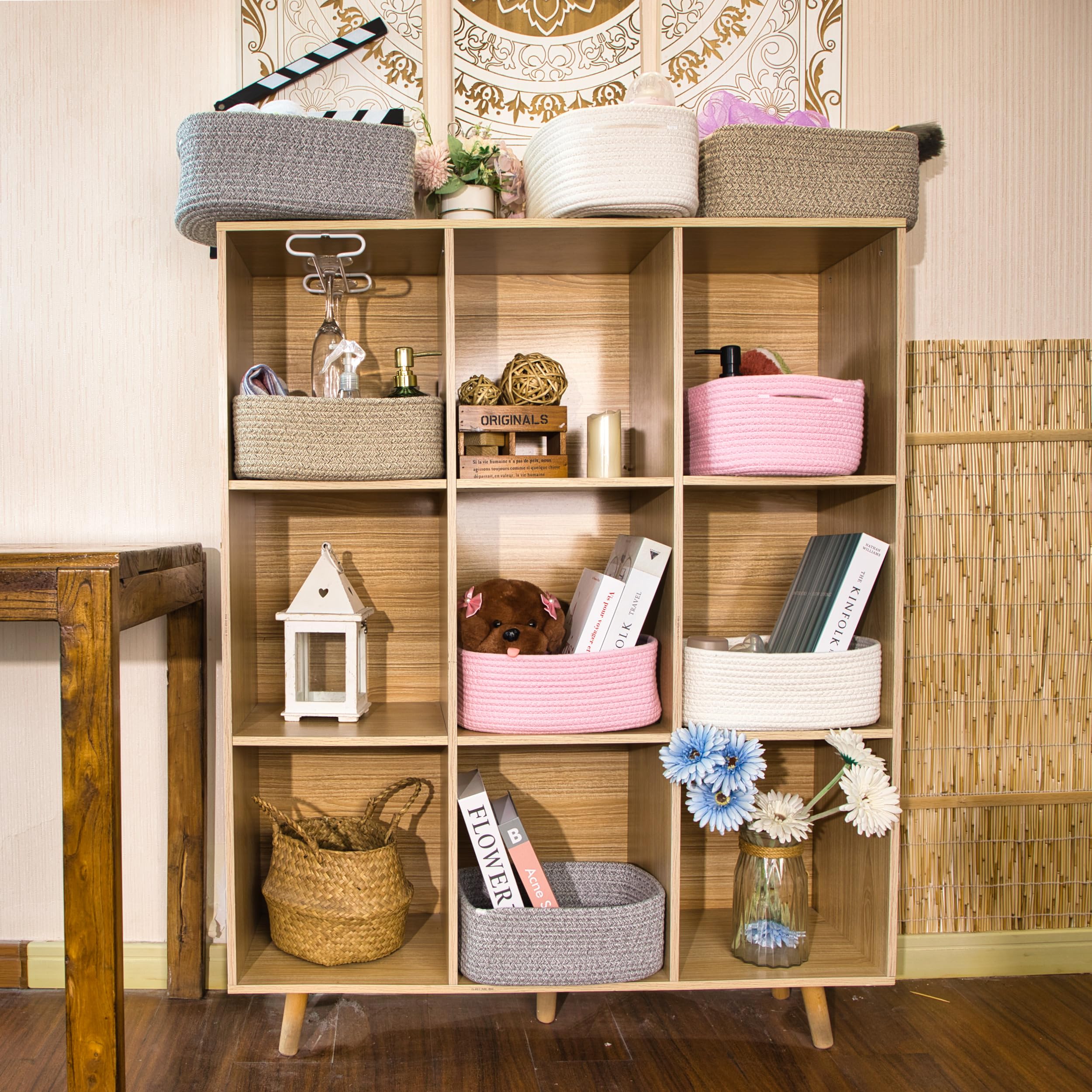 QFLQFL Medium Storage Basket on desk for office supplies.