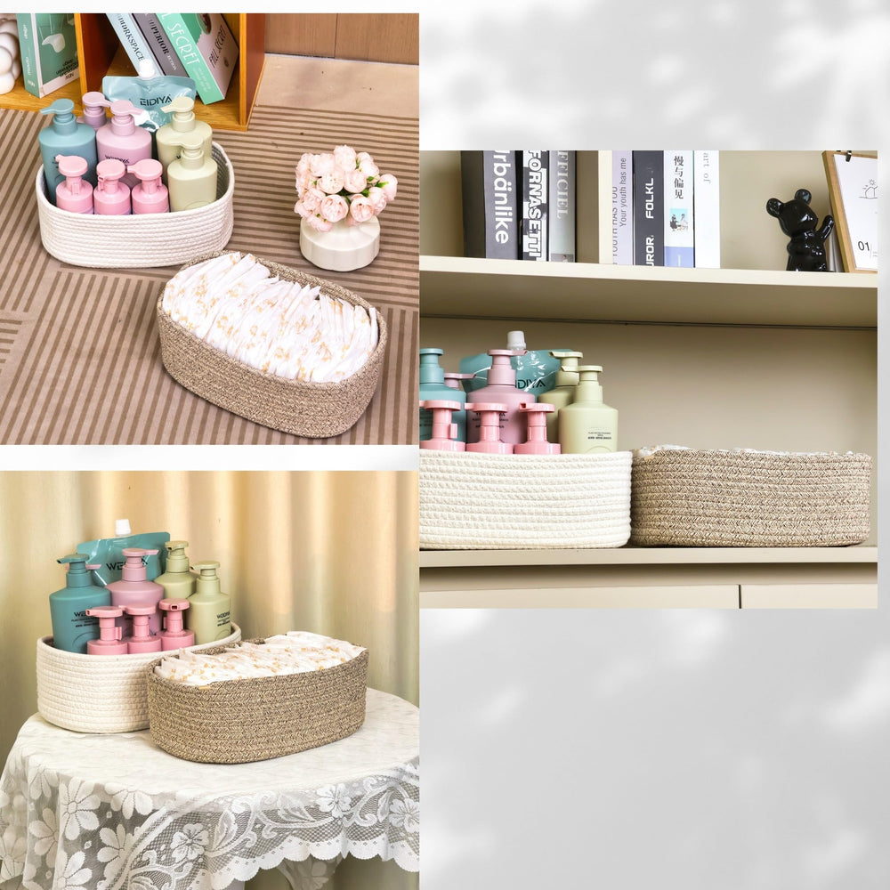 QFLQFL Mini Storage Basket keeps vanity tidy with small items.