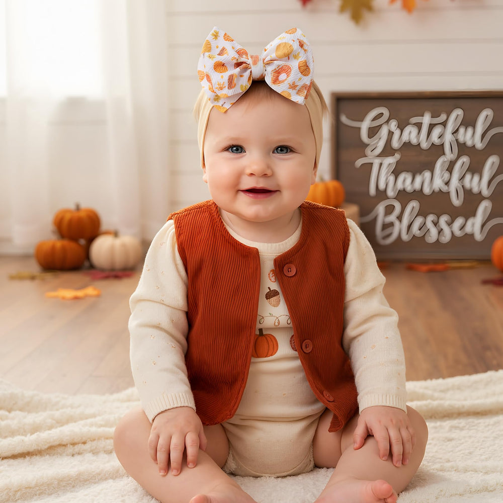 QFV Thansgiving baby gift bow set outfits for events.