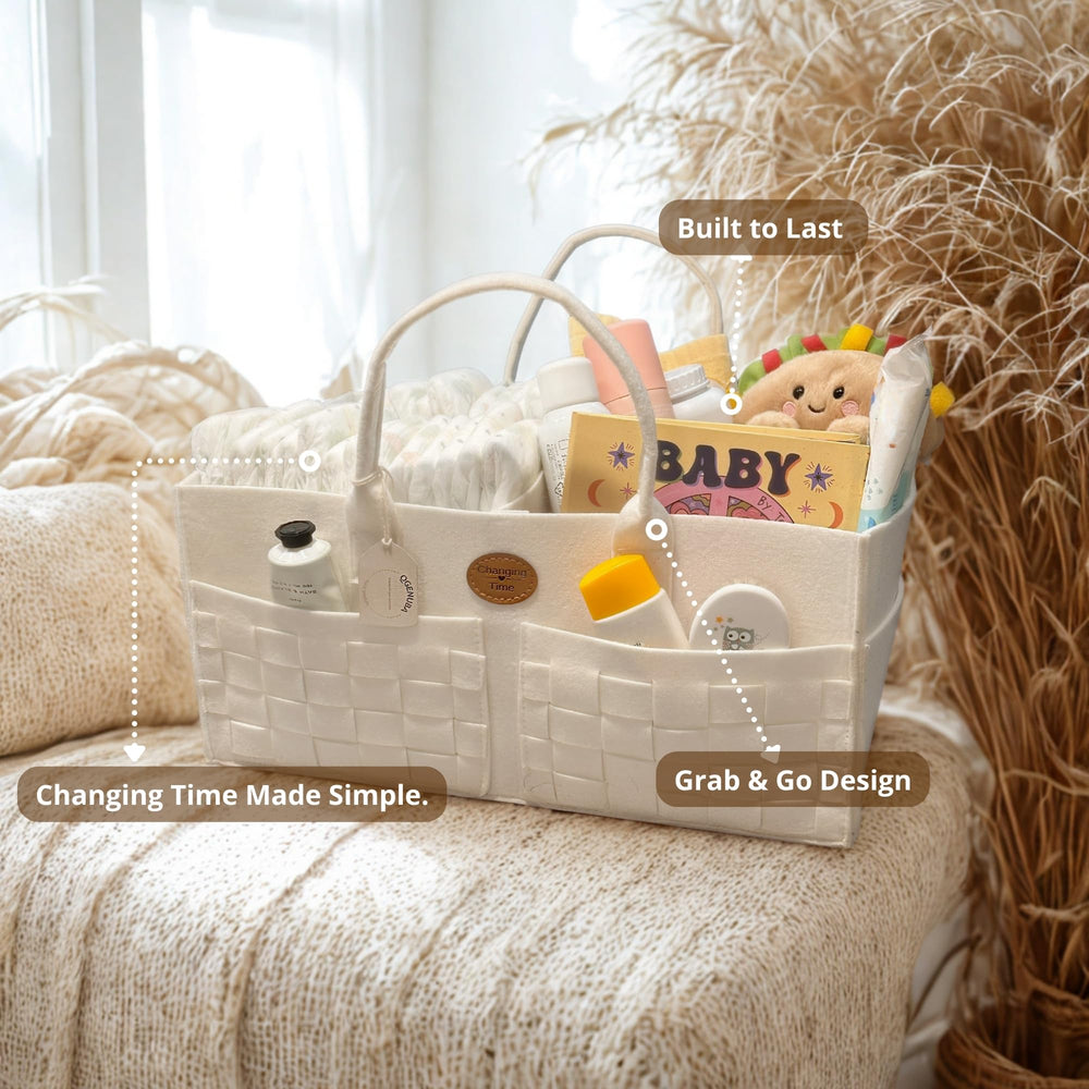 QGENUBA diaper caddy filled with diapers wipes demonstrates quick-change convenience