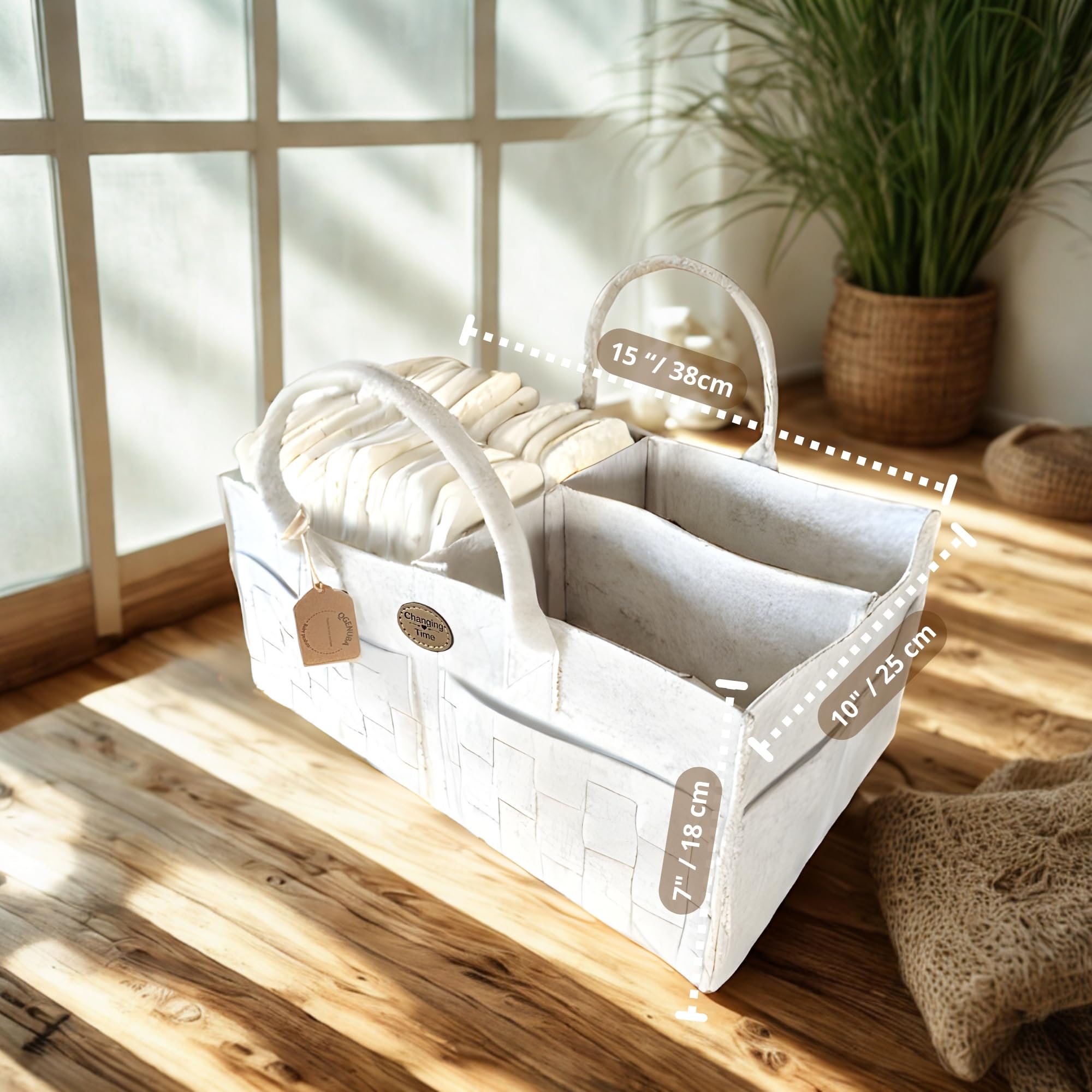 QGENUBA nursery storage basket with handles ideal for moving between room and car
