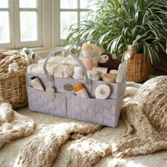 QGENUBA portable nursery storage basket with sturdy handles for easy transport