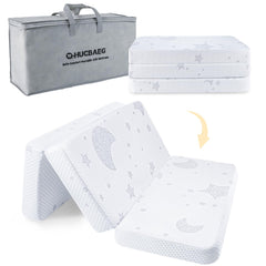 QHUCBAEG Pack and Play Mattress front view showing compact travel-ready design