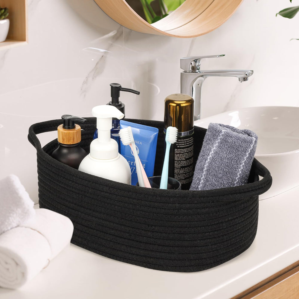 QiANBiRD rope basket with handles for easy transport around home.