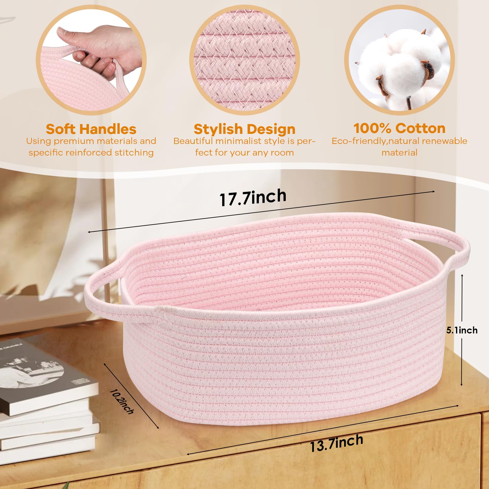 QiANBiRD rope basket with sturdy handles stores small toys and keys.