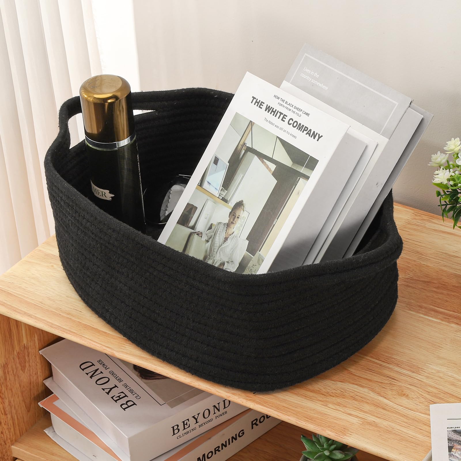 QiANBiRD grey rope basket highlighting portable storage with handles.