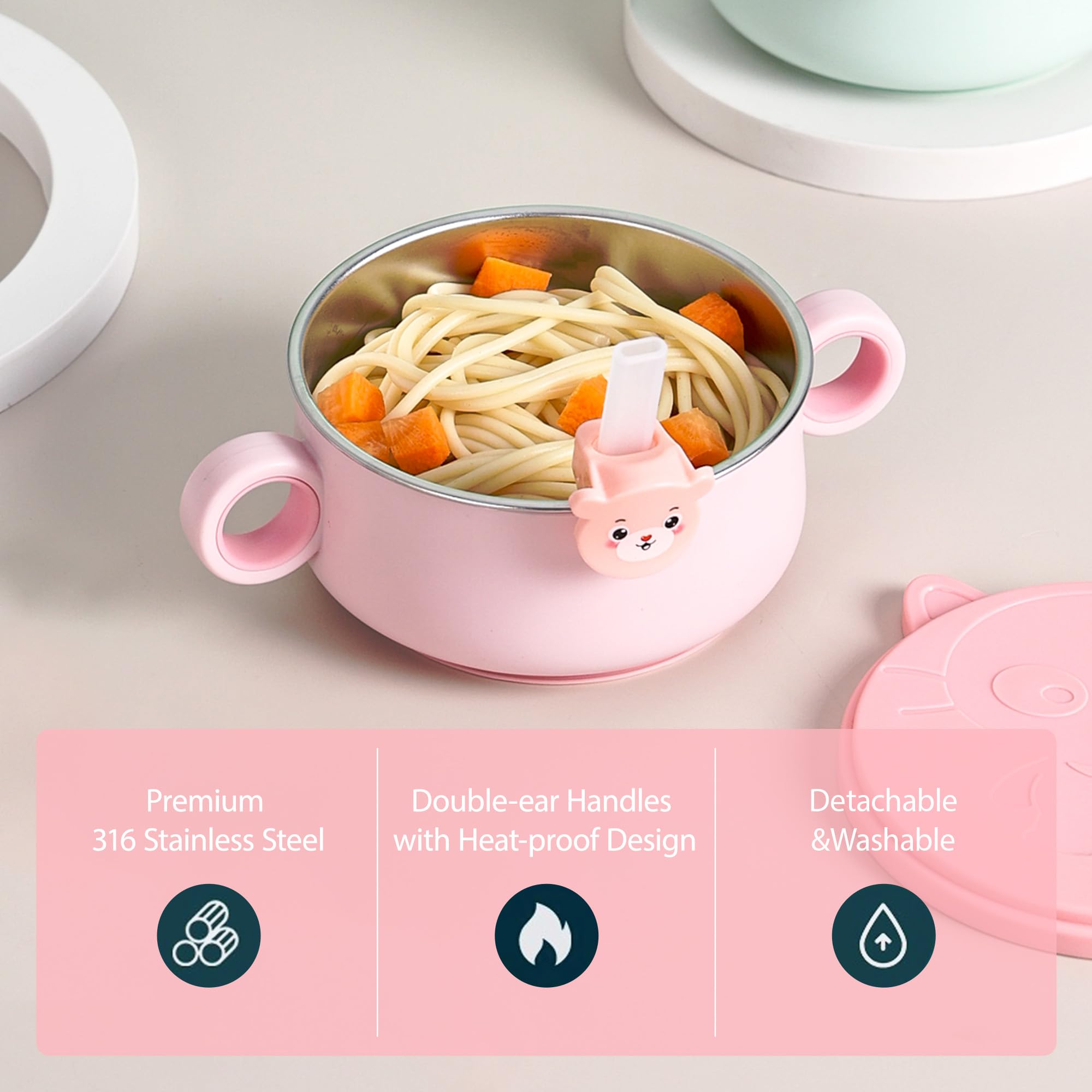 qianliyer SP-04Pink suction cup keeps the bowl steady during feeding