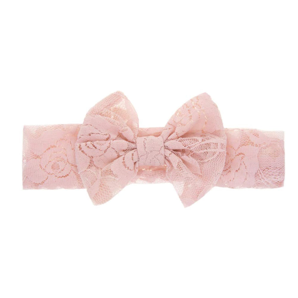 Qiansail baby girls lace bow headband in pink, soft and stretchy for newborns.