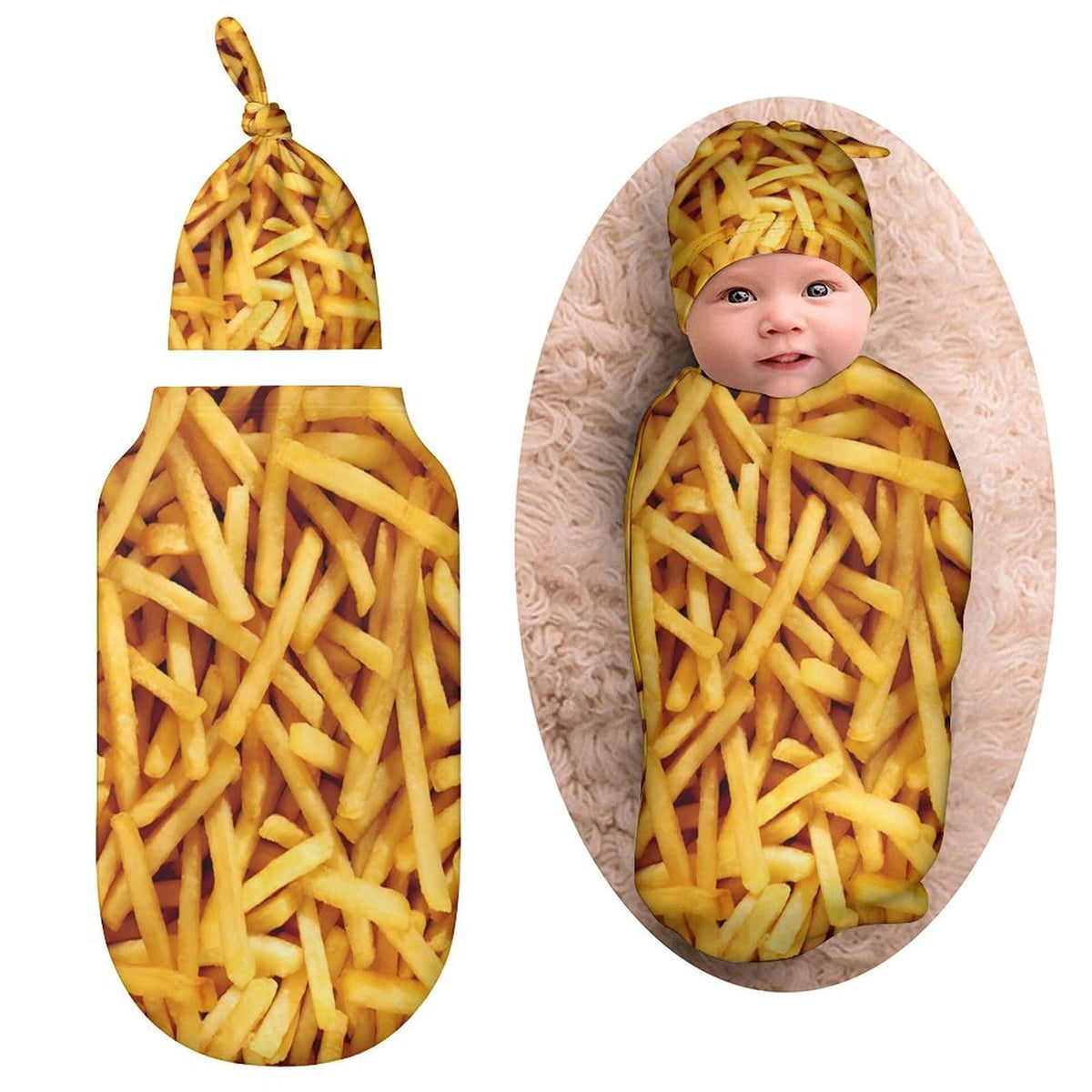 Qiohoey newborn swaddle blanket with hat keeps baby snug for sleep and photos.