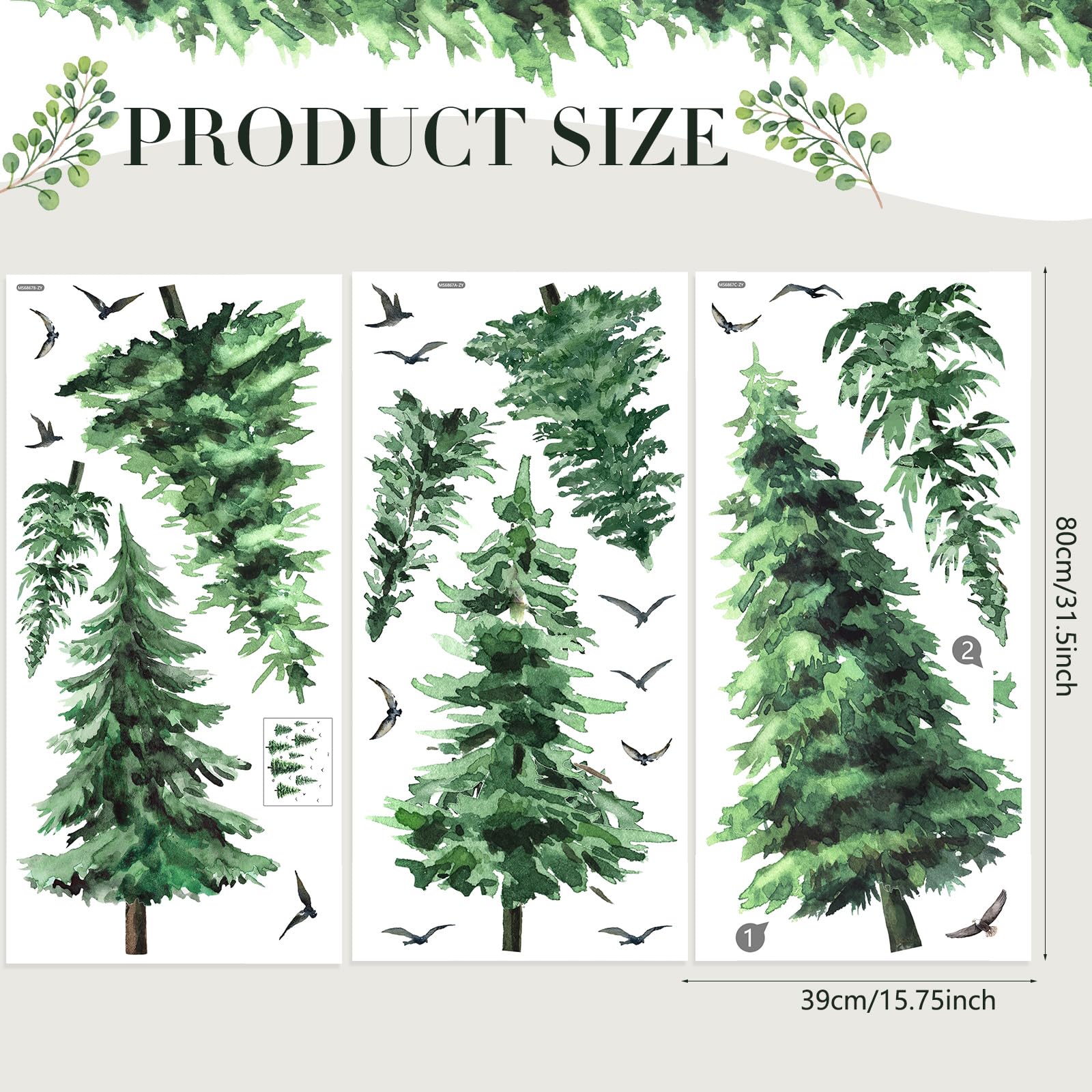 Qilery watercolor woodland decal transforms living rooms with a spacious forest backdrop.