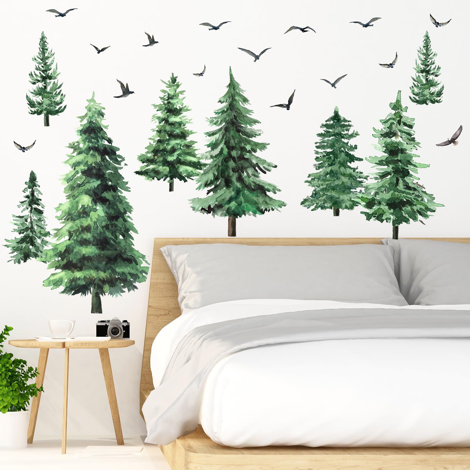 Qilery pine tree wall decals fit smooth surfaces in bedrooms and nurseries.