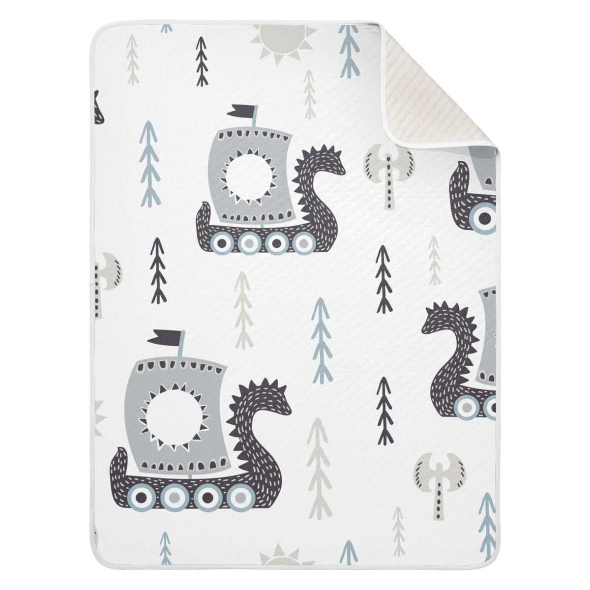Qilmy Viking Ships baby blanket with soft cotton surface ideal for newborns and toddlers