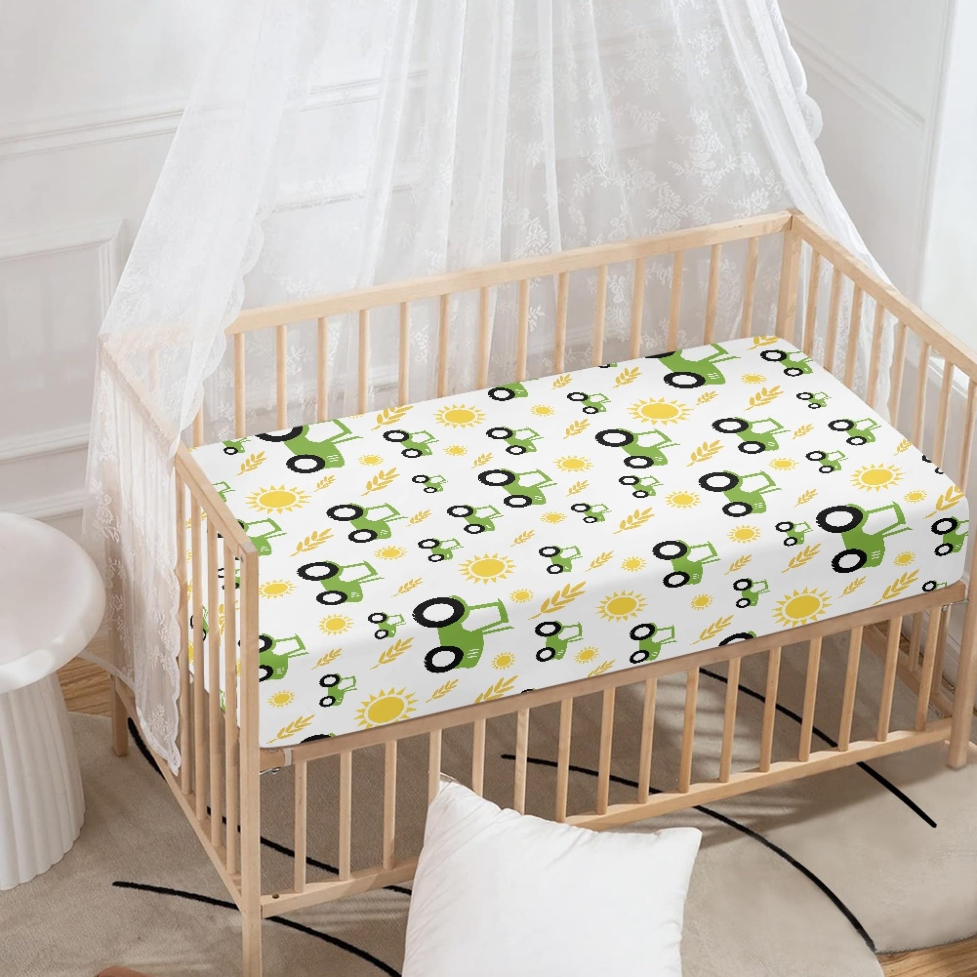 QINBEIDU sun and crops design crib sheet brightens nursery decor.