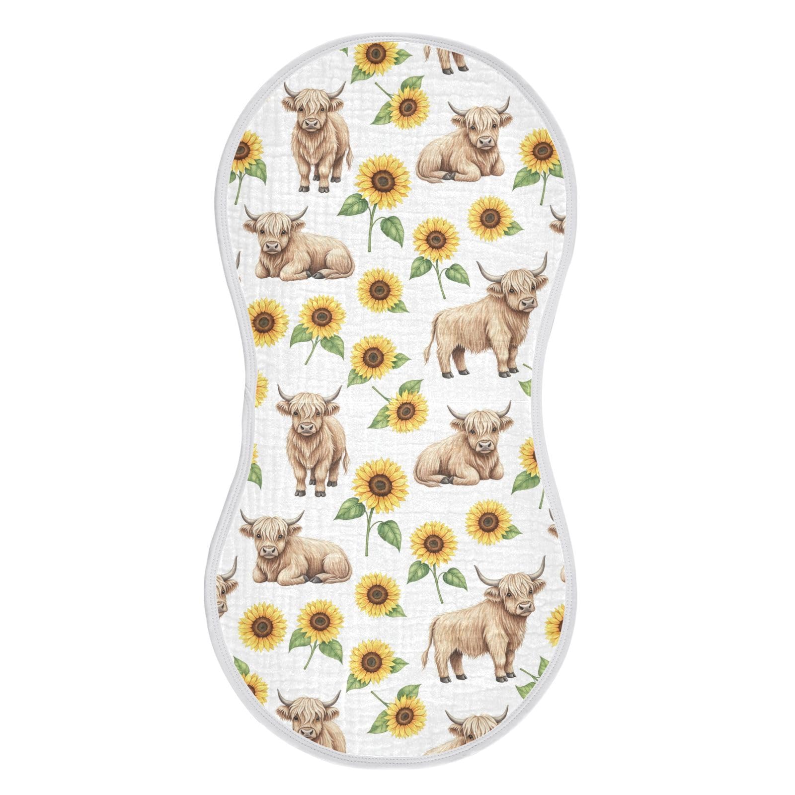 Qinllo burp cloths in Highland Cow Flowers pattern provide gentle absorbency for spit-up cleanup.