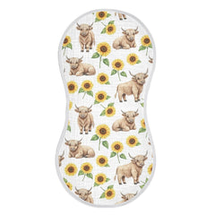 Qinllo burp cloths in Highland Cow Flowers pattern provide gentle absorbency for spit-up cleanup.