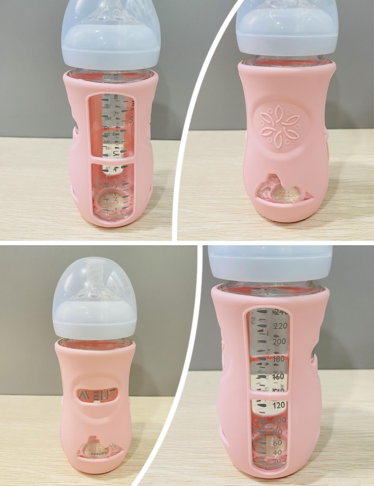 QinSuiKai purple silicone sleeve complements Avent bottle style.