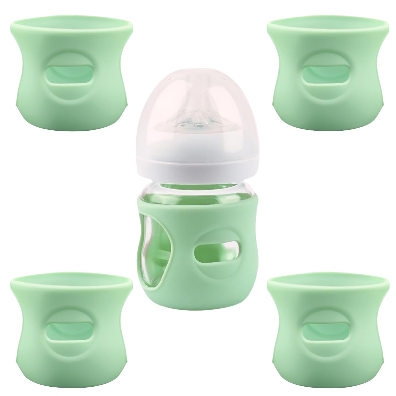 QinSuiKai green silicone sleeve for Avent 4oz bottle enhances grip and protection