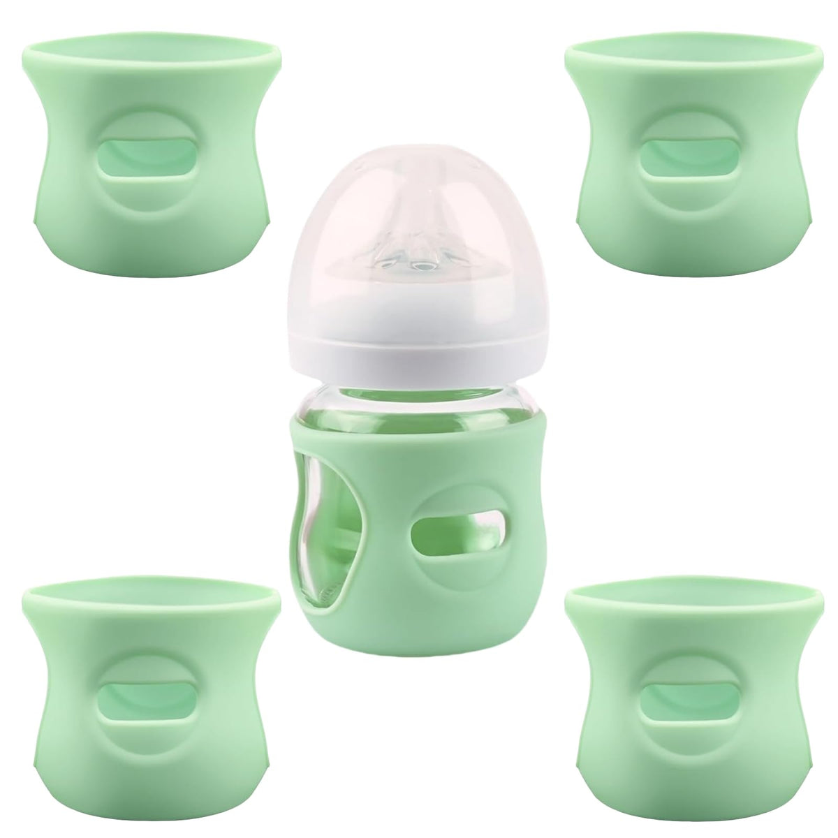 QinSuiKai green silicone sleeve for Avent 4oz bottle enhances grip and protection