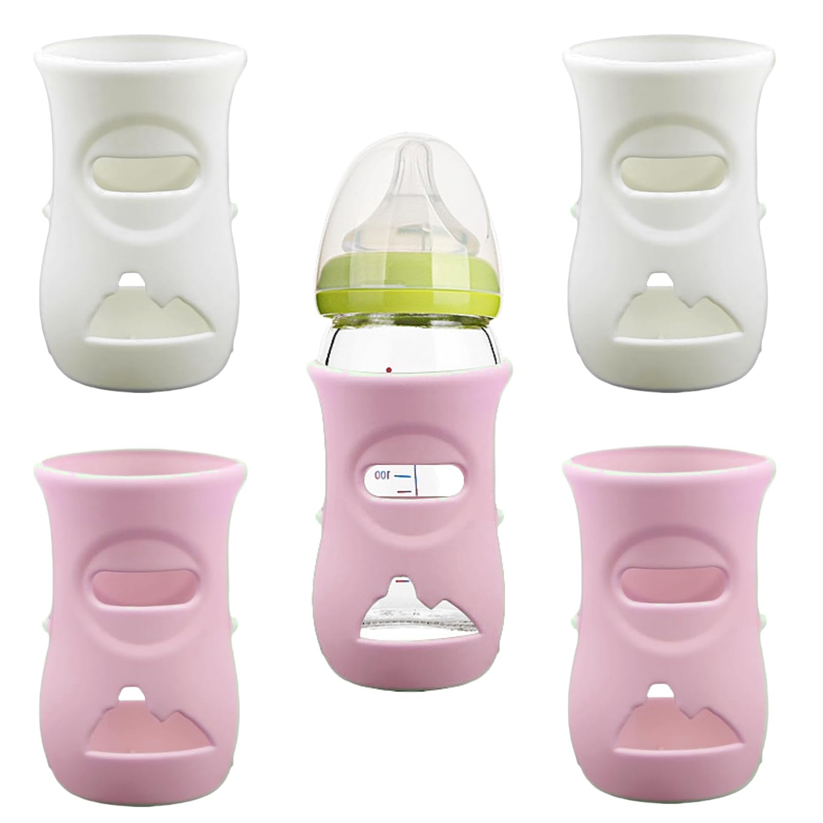 QinSuiKai 4-pack silicone sleeves for Avent bottles in pink and white, protective and grip-ready