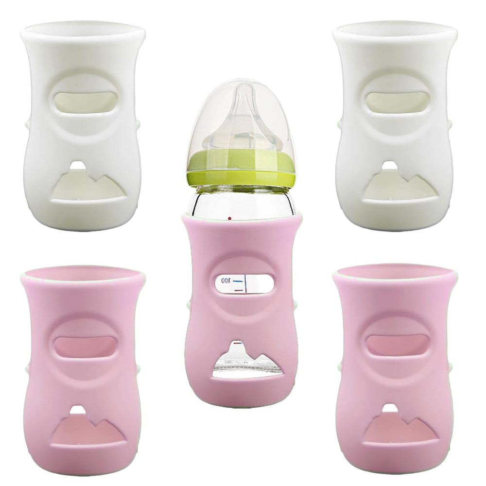 QinSuiKai 4-pack silicone sleeves for Avent bottles in pink and white, protective and grip-ready