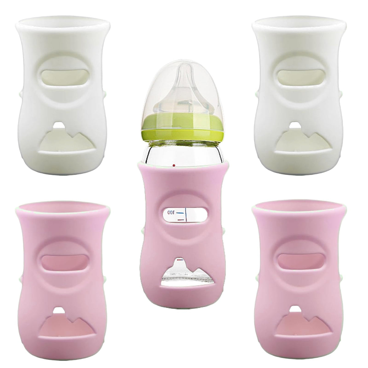 QinSuiKai 4-pack silicone sleeves for Avent bottles in pink and white, protective and grip-ready