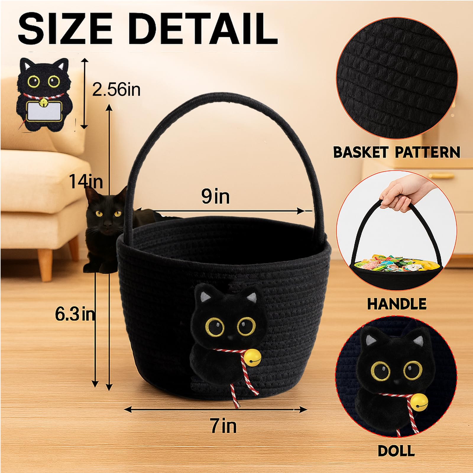 Qinthory black cat bell collar design adds festive charm to room decor
