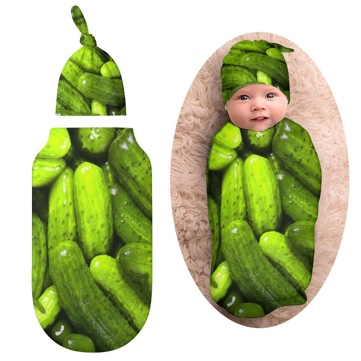 Qiohoey 3D pickles swaddle closeup for adorable newborn photography