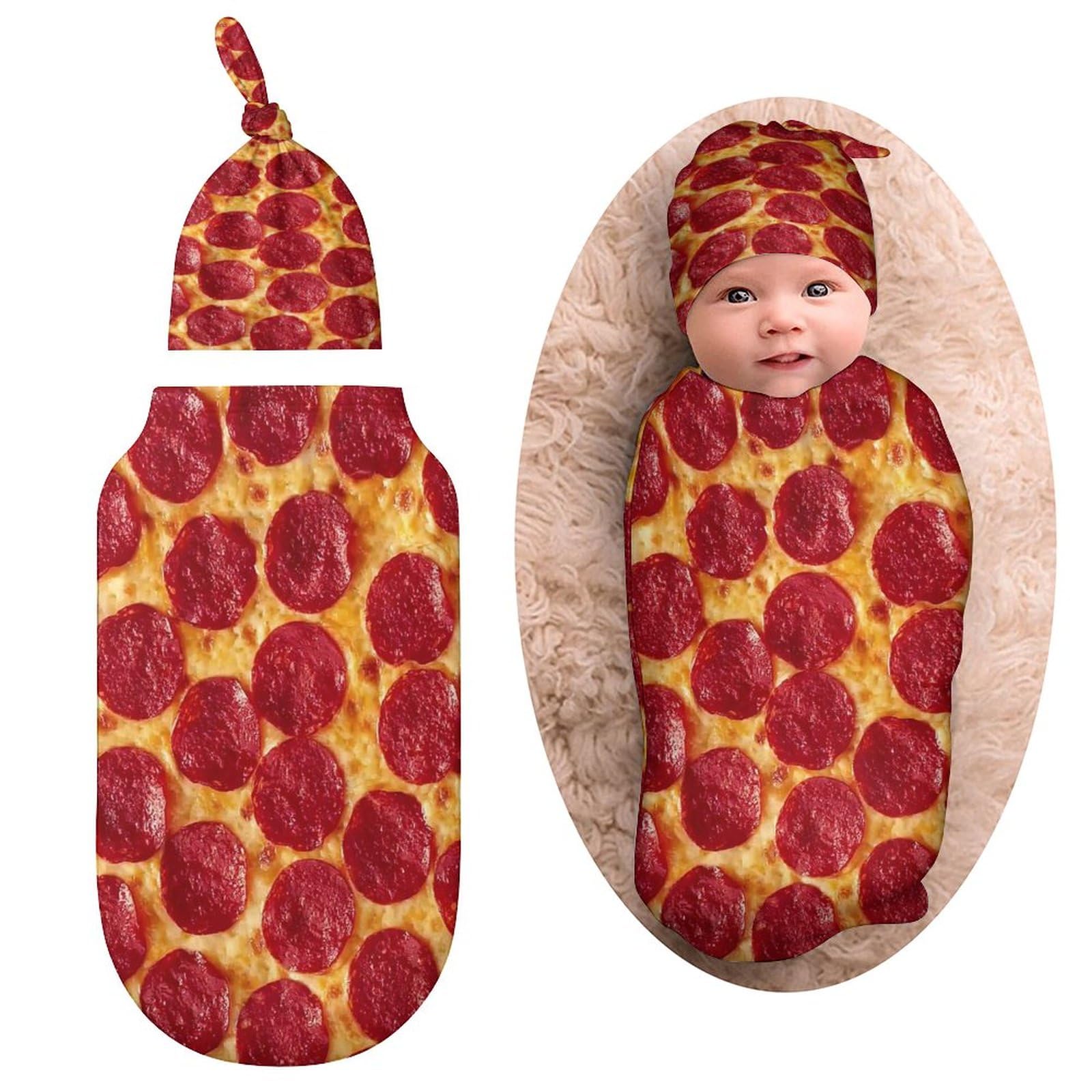 Qiohoey pizza-swaddle blanket with hat for newborns, cozy and photo-worthy.