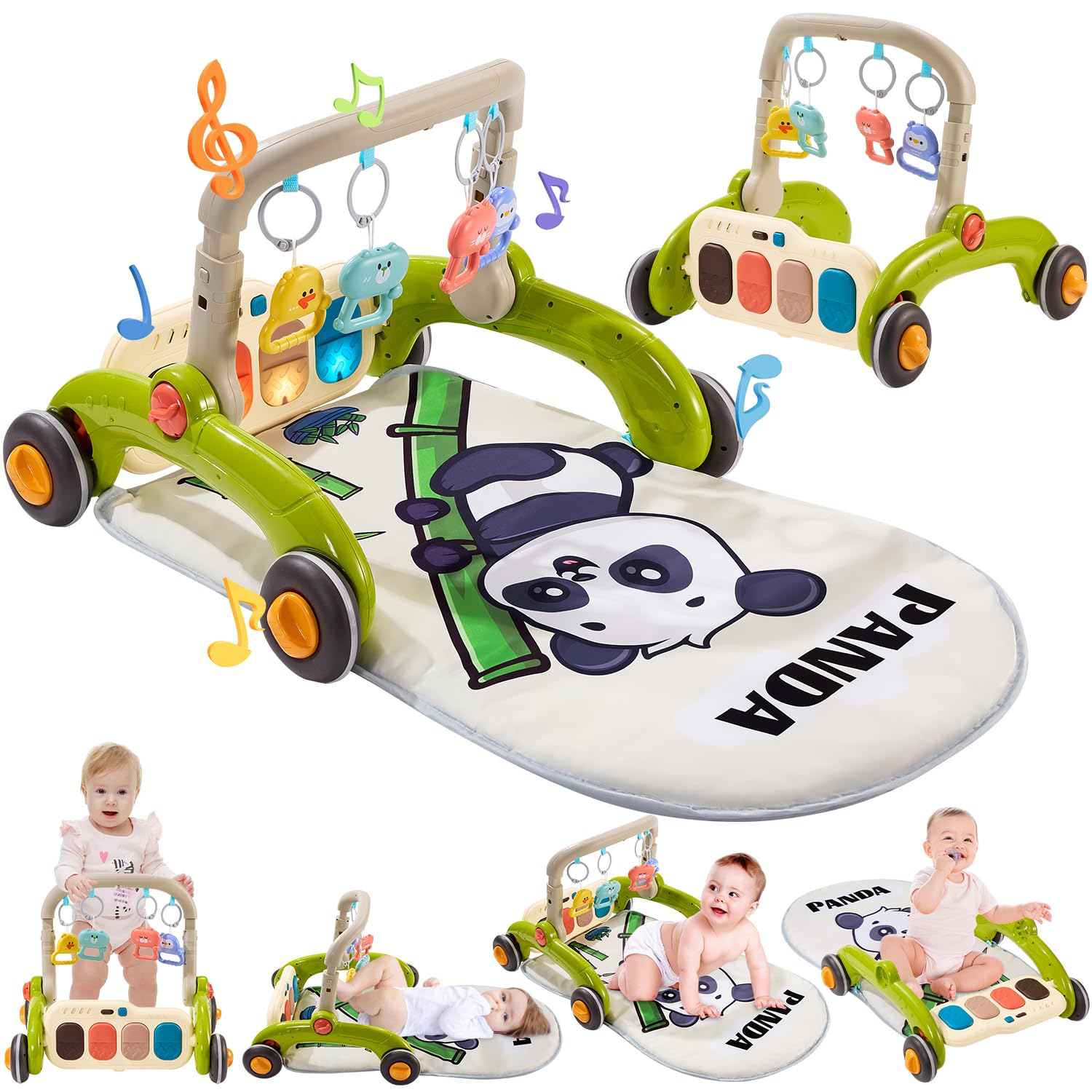 QLRR Baby Play Gym Panda Upgraded with engaging sensory mat and grow-with-baby features