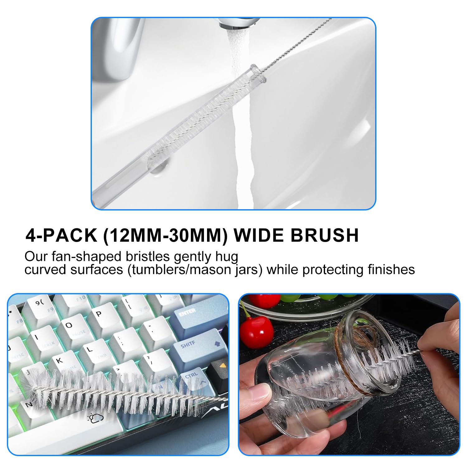 QLTUDN long 12-inch brush extending reach for tall containers and hard-to-reach areas