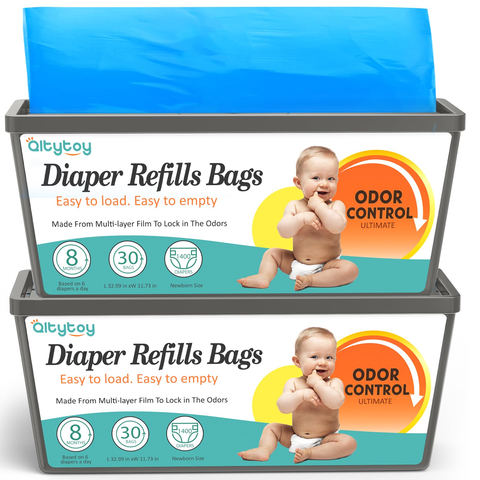Qltytoy diaper pail refill with odor-lock seals for Genie compatibility, trapping odors.