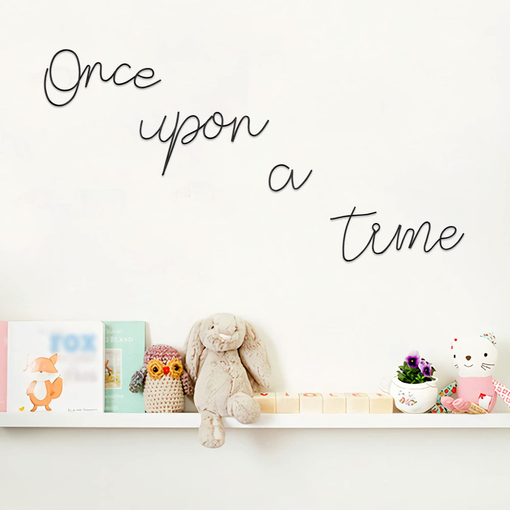 Qmetalart Once Upon a Time wall sign enhances a read-aloud corner.