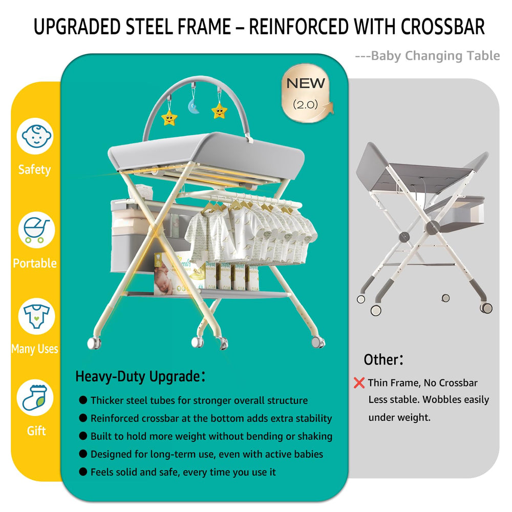 QMHHRJT Changing Table height adjustment offers ergonomic positions for diapering.