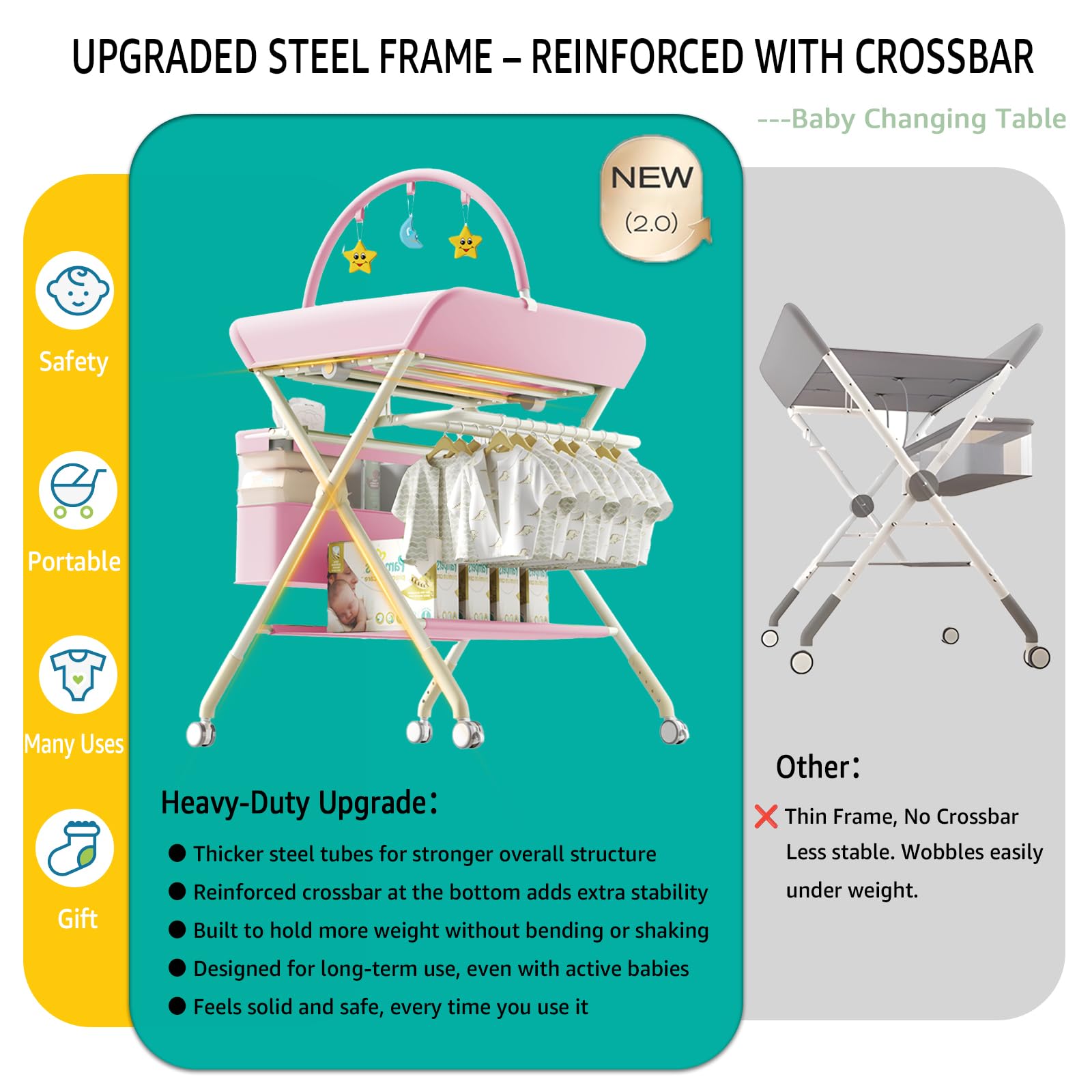 QMHHRJT pink changing table converts to a drying rack for post-care