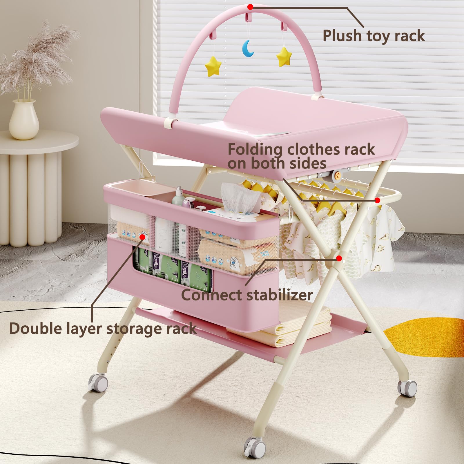 QMHHRJT pink changing table sturdy steel frame provides stability