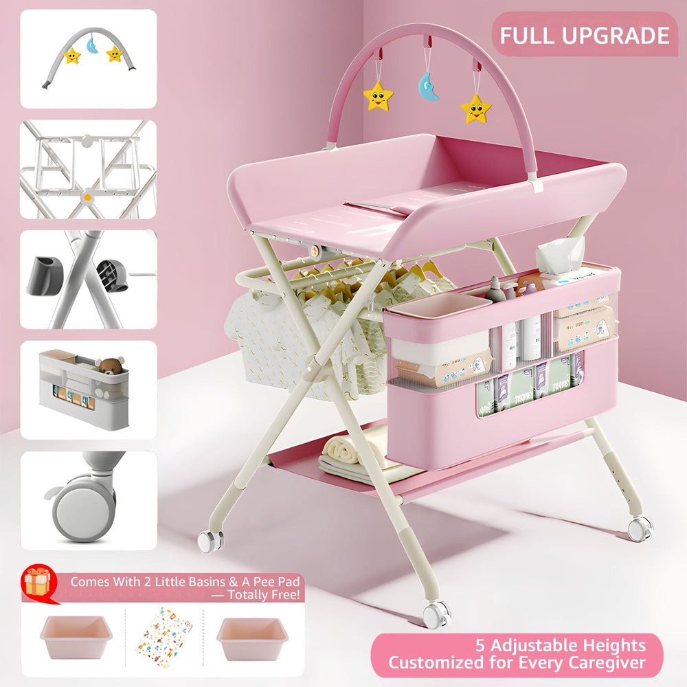 QMHHRJT pink changing table with wheels for smooth mobility