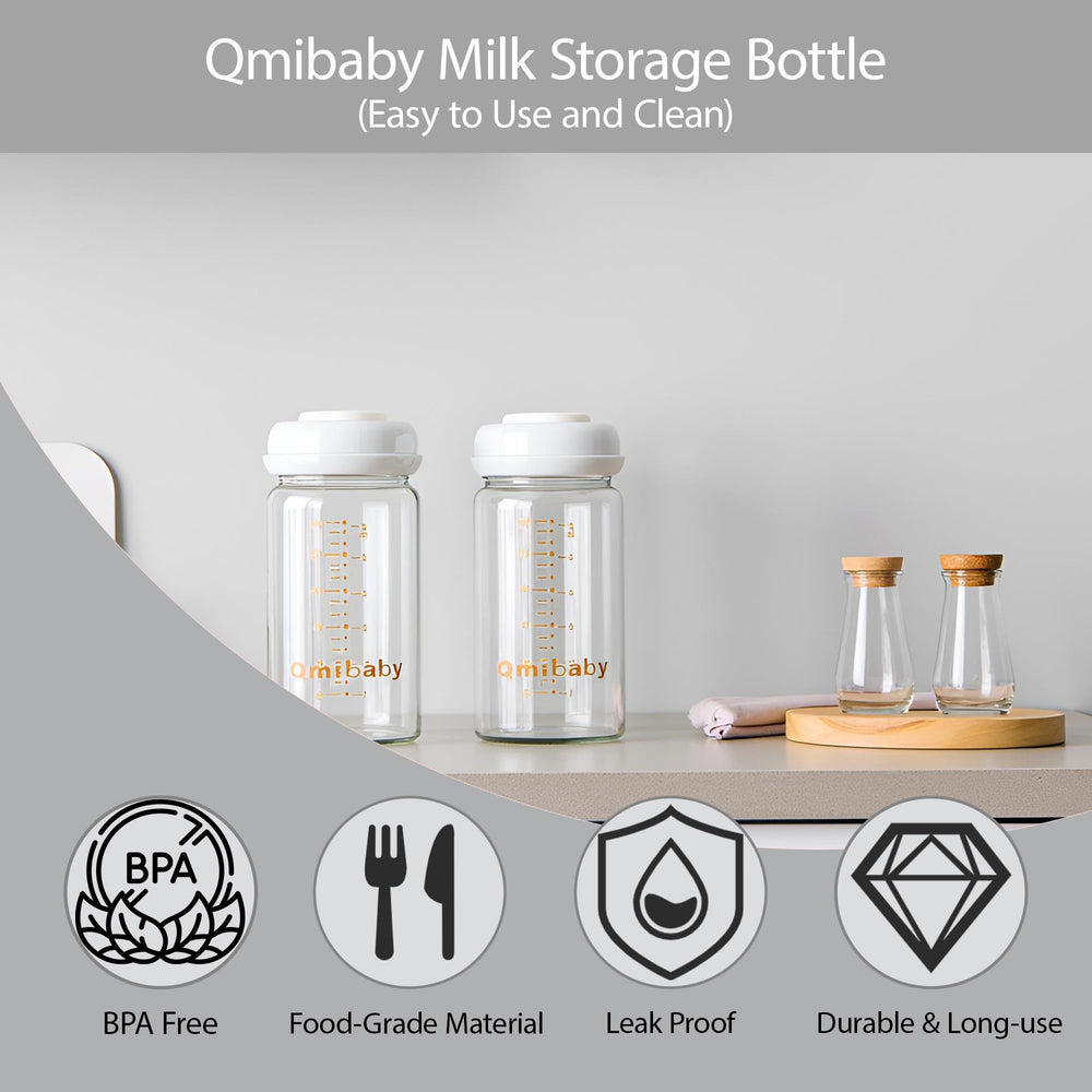 Qmibaby borosilicate glass construction for durability and easy washing.