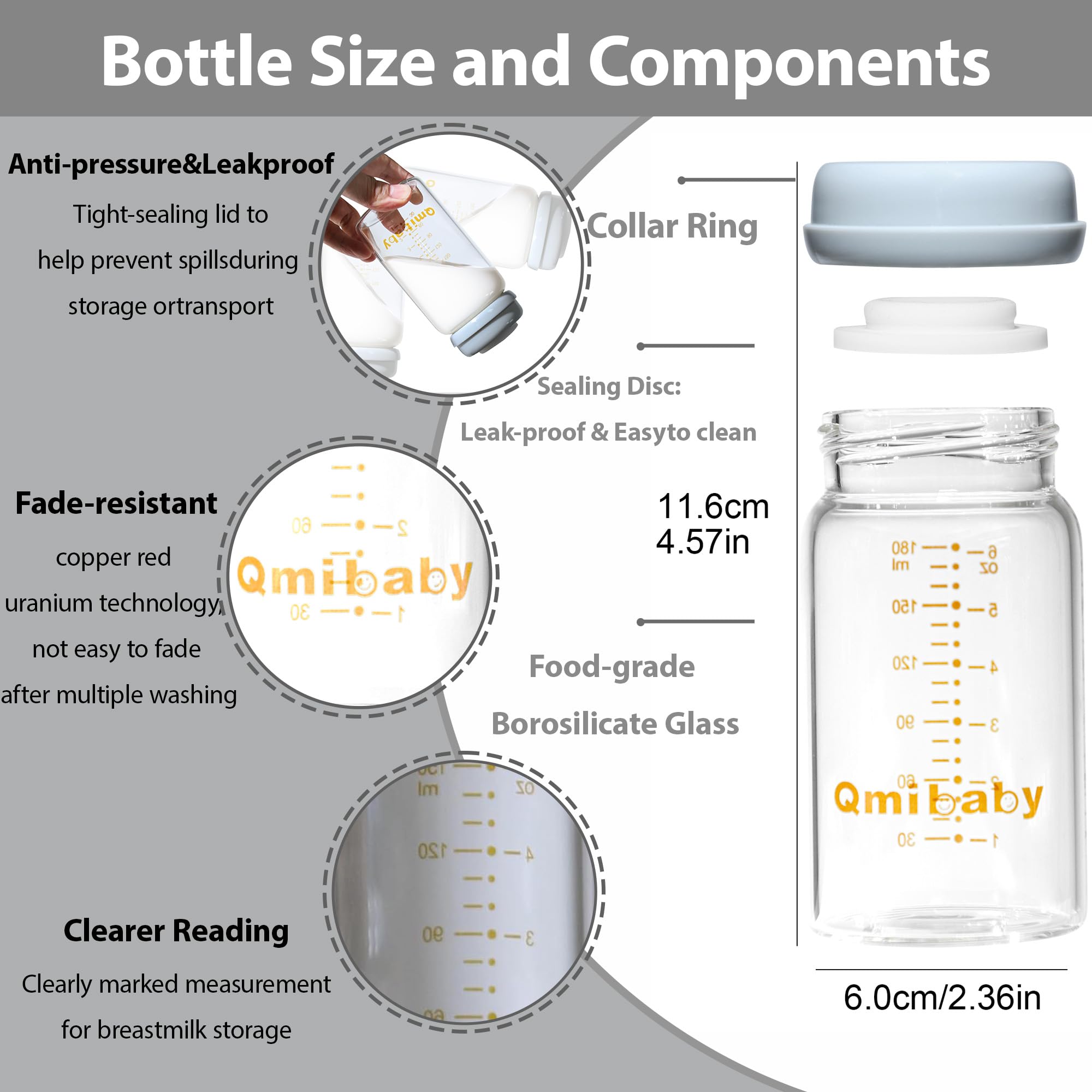 Qmibaby bottle with leak-proof sealing ring shown for secure travel