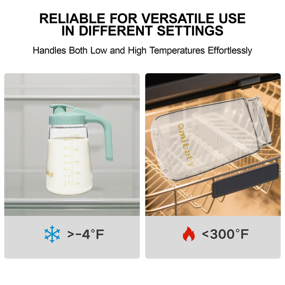 Qmibaby fridge-friendly 34oz capacity: stores a full day of milk