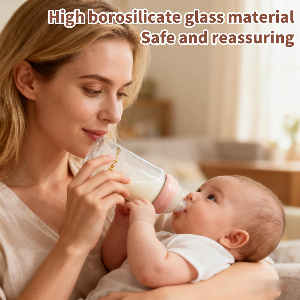 Qmibaby glass bottles offer safe storage from fridge to feeding.