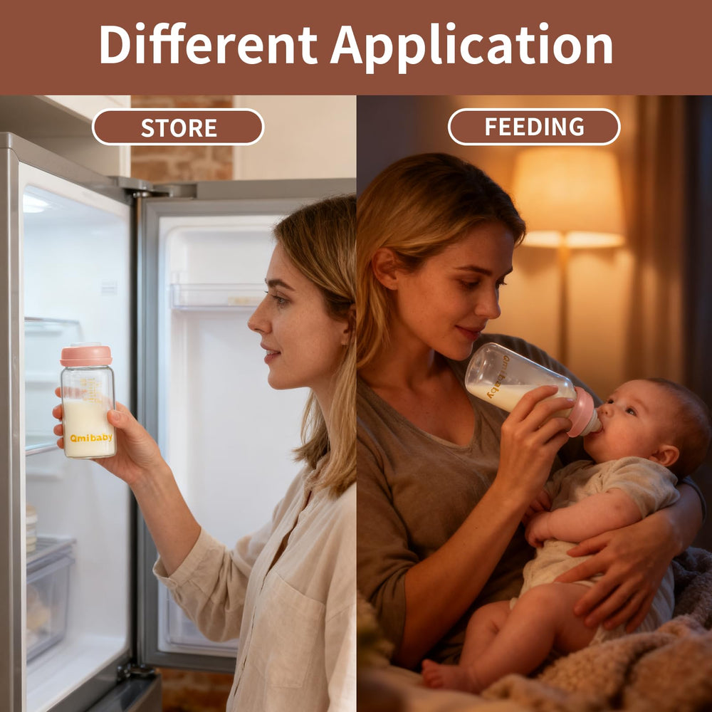 Qmibaby leak-proof cap protects milk in bags and on the go.