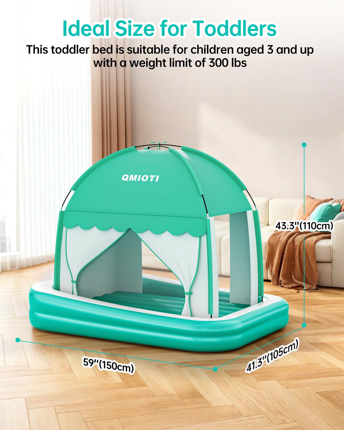 Lightweight, portable bed suited for camping, sleepovers, and family trips.